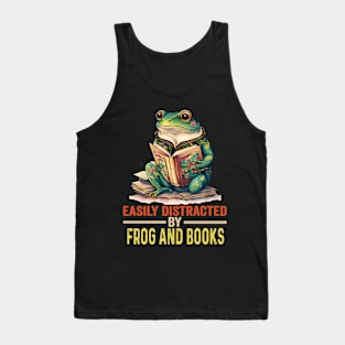 Easily Distracted By Books & Frog Funny Bookworm Reading Tank Top